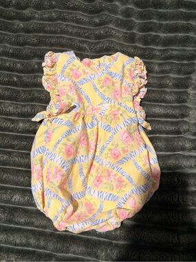 Southern Sunshine Yellow Floral Baby Bubble Romper with Pink Roses